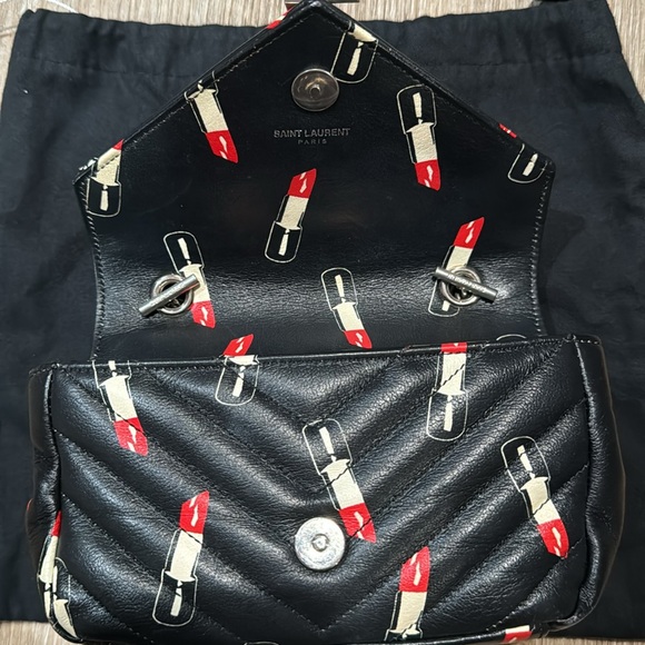 AUTHENTICATED YSL Saint Laurent monogramme matelasse lipstick print crossbody - Picture 6 of 7
